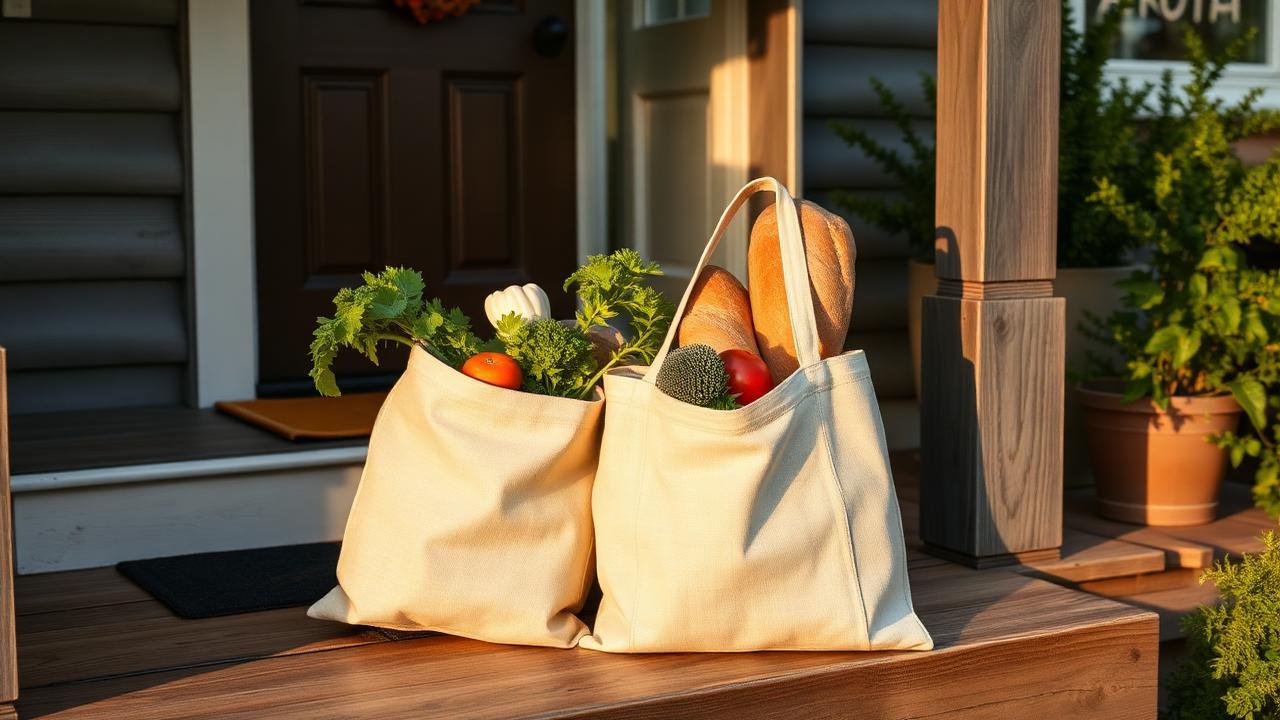 Fresh groceries left on a doorstep as an act of kindness