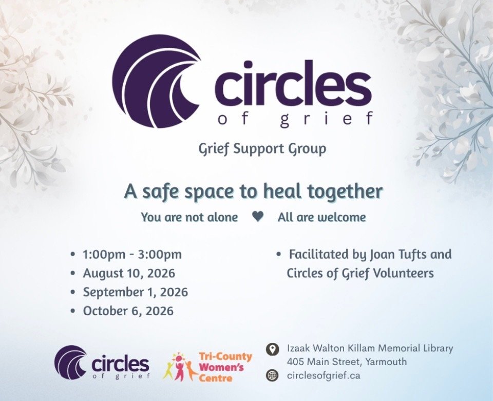 Grief Support Group — A safe space to heal together. Izaak Walton Killam Memorial Library, Yarmouth.